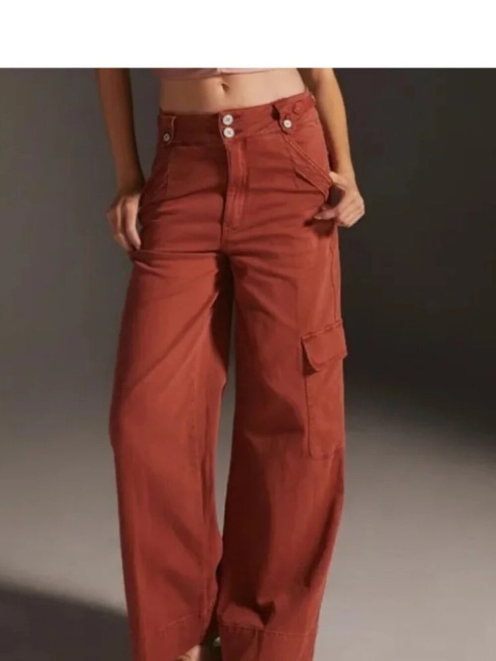 Pilcro High Rise Wide Leg Cargo Pant Boho Festival Academia Relaxed in Rust 26